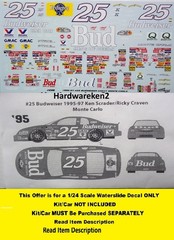 NASCAR DECAL #25 BUDWEISER 1995 MONTE CARLO KEN SHRADER 1/24 POWERSLIDE #238