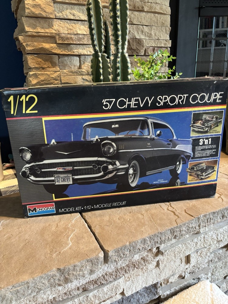 ’57 Chevy Sport Coupe Monogram Large 3 in 1 Vintage Model Kit NIB 1:12 Scale