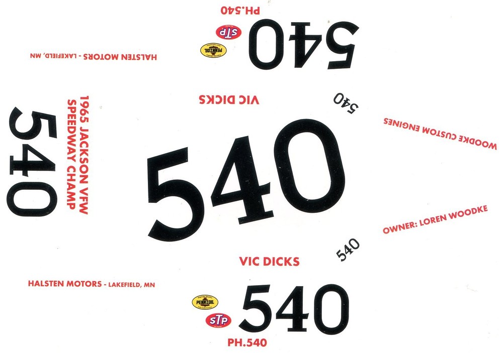 #540 Vic Dicks Modified Decal Sheet
