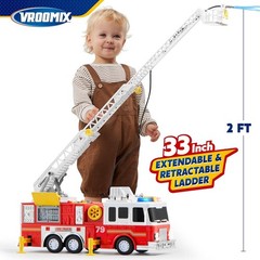 Extra Large Toddler Fire Truck Toys for Boys with 33-Inch Ladder, Lights & Sprin