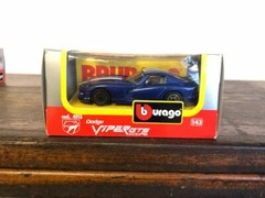 Car Burago Dodge Vipers Blue Stripe, White Stripe, Black & Yellow 1:43 set of 4