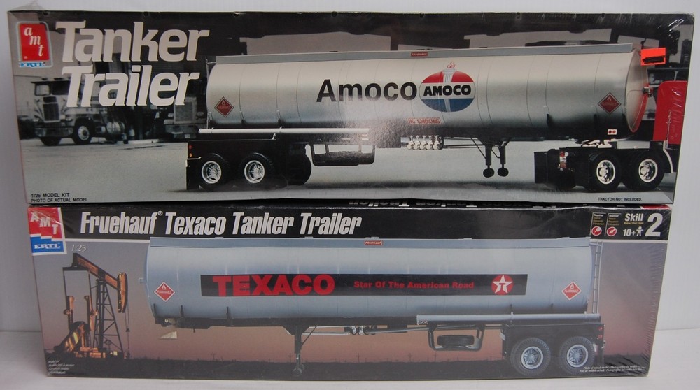 Lot of 2 – AMT Tanker Trailer 1:25 Model Kits – Amoco & Fruehauf Texaco