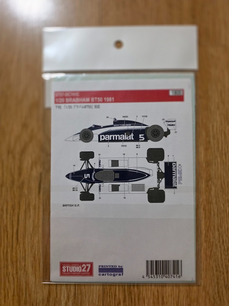 1/20th Studio 27 Decal for Brabham BT50 1981 Season. Item #DC741C
