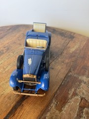 Vintage 1920s Style Roadster Metal Model Car Blue Whitewall Tires Heavy