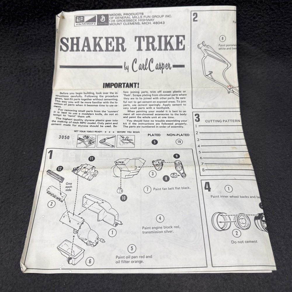 MPC Shaker Trike Carl Casper 1-1424 Instructions 1/12 Dual Quad 327 V8 Chopper