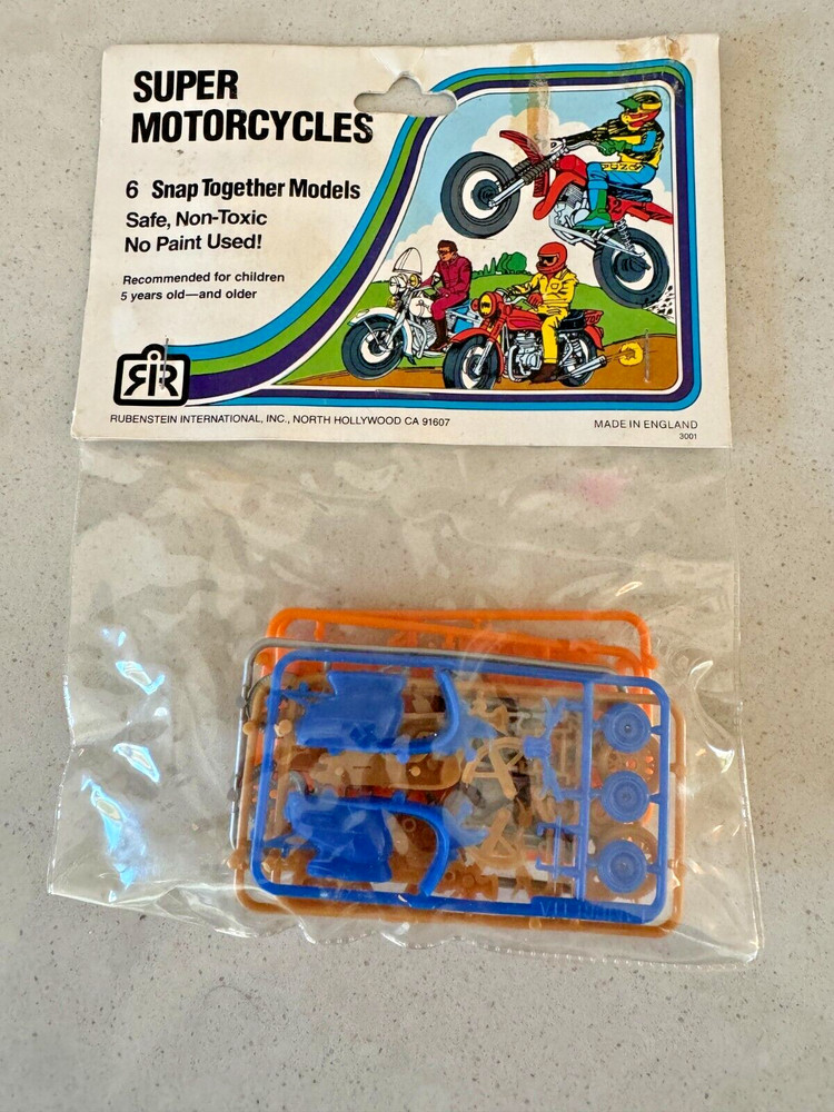 Vintage Super Motorcycles 6 Snap Together Toy Models New in Package NIP England
