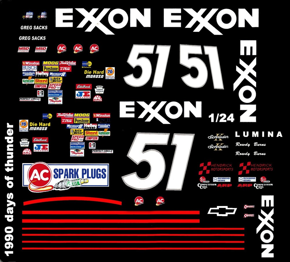 #51 Rowdy Burns Exxon 1990 1/24th Scale Waterslide Nascar Decals