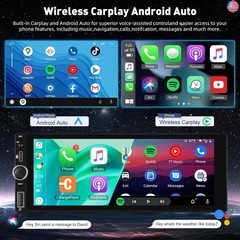 Single Din Touchscreen Car Stereo with Wireless Carplay and Android Auto – 6.86