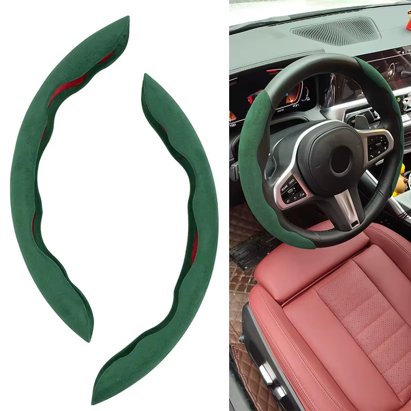 2 Pcs Snap On Car Steering Wheel Protector Cover Booster Non-Slip 15 Inces Green