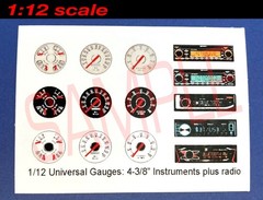 1/12 UNIVERSAL-STYLE 4-3/8″ GAUGES plus RADIO for 1/12 scale MODEL kits—PLS READ