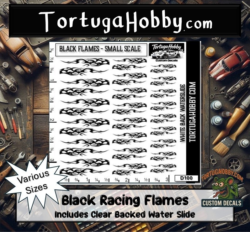 Black Racing / Hot Rod Flames – Racing Stripes – Models, Derby Car or More