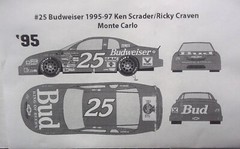 NASCAR DECAL #25 BUDWEISER 1995 MONTE CARLO KEN SHRADER 1/24 POWERSLIDE #238