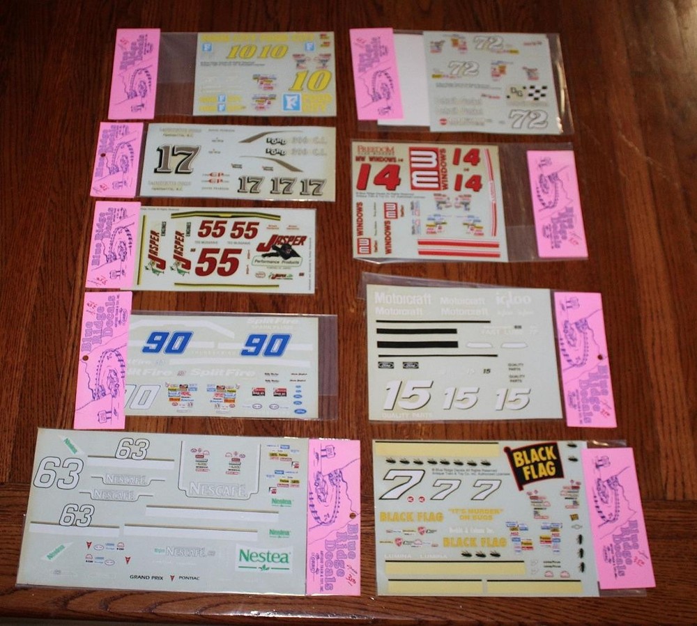 9ct Lot Blue Ridge Waterside Decals ORRC 1/24 and 1/25 Scale NASCAR Racing NOS