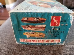 Original ’60’s issue AMT Boat w/Trailer model started in box 1/25 Kit#159 3 in 1