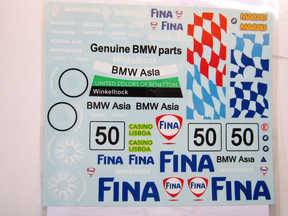 Decalpool 1/24 Scale BMW 320i FINA Macau Guia Race 1998 Decal Sheet DP128 W’hock