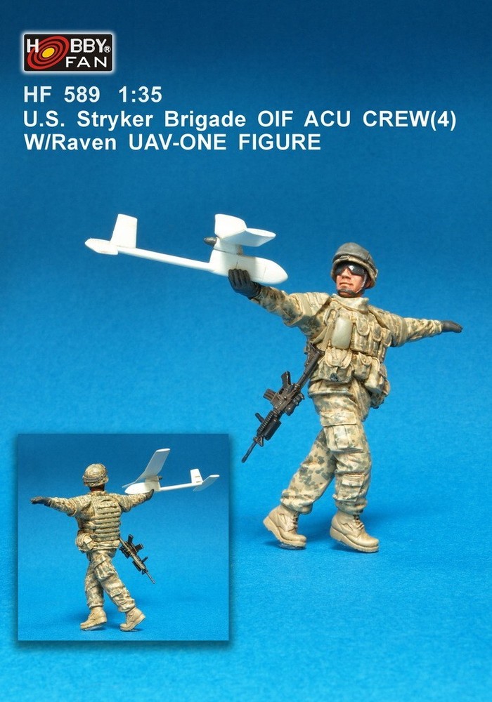 Hobby Fan 1/35 HF-589 US Stryker Brigade OIF ACU Crew (4) – 1 Fig w/Raven UAV