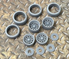 1/24 Scale: 21/20 Inch “Trans Am Snowflake” Wheels W/ Wide Rear Street Tires