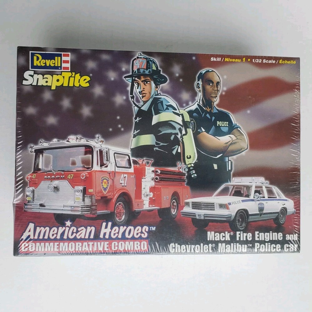 Revell Snaptite American Heroes 1:32 Mack Fire Engine & Malibu Police Car Models
