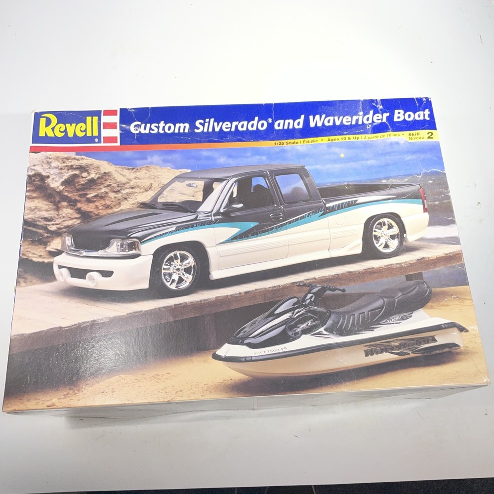 Revell Custom Chevy Pickup Waverider Boat Trailer Model KIT 1/25 Open Box Fast