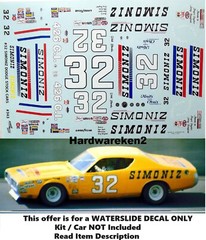 NASCAR DECAL #32 SIMONIZ 1971 DODGE CHARGER DICK BROOKS 1/25 POWERSLIDE