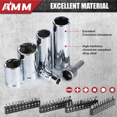 Mechanics Tool Set, 1/4 in, 3/8 in and 1/2 in Drive socket set, 202 Piece