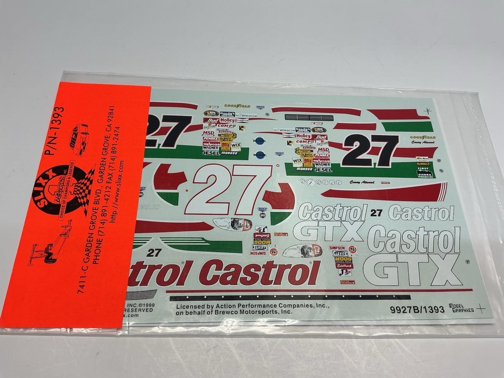 Slixx Decals 1:24-1:25 Scale #27 Casey Atwood Castrol GTX Chevrolet New