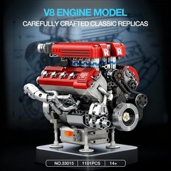 Realistic V8 Engine Model Kit – 1101 PCS Motorized Set with Visible Mechanics