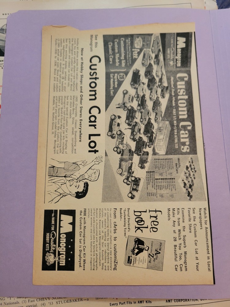 Monogram Model Car Ad. Vintage