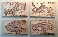 VINTAGE WOOD BURNING TEMPLATES (4) 1970s Hot Rod Racing Chopper RARE