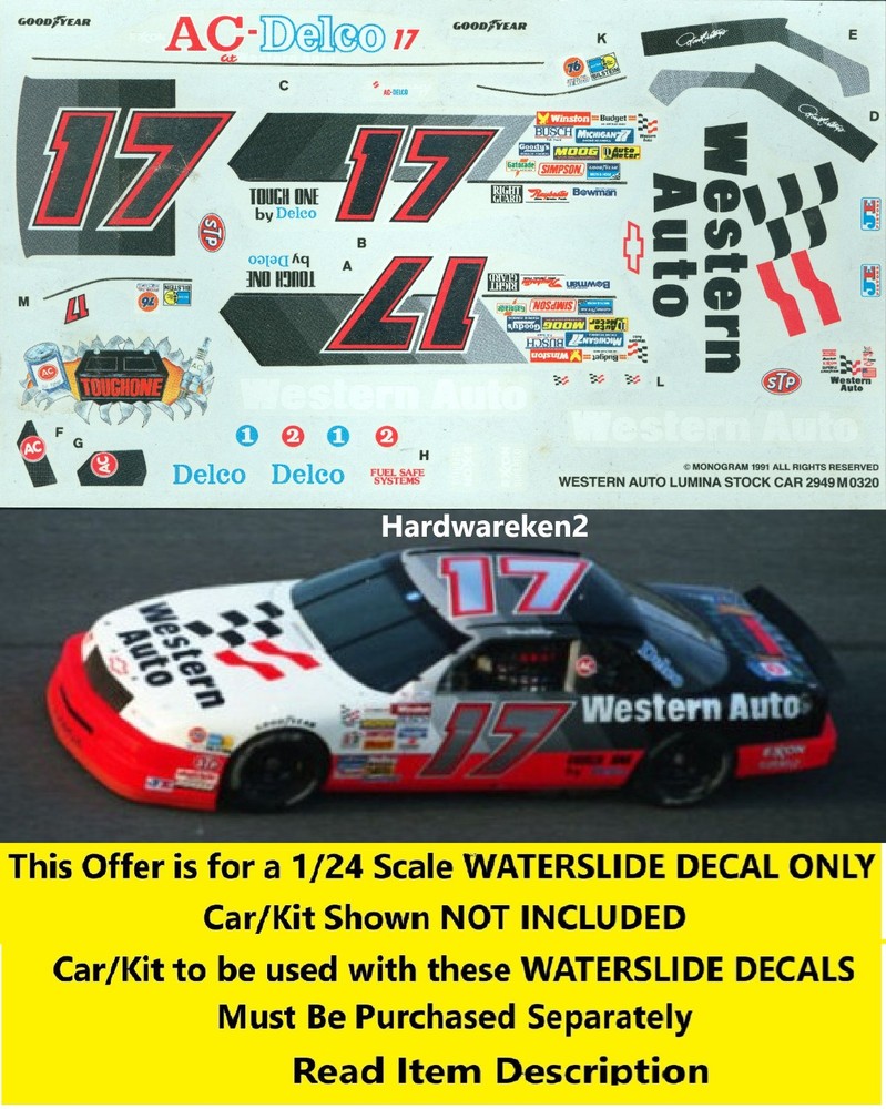 NASCAR DECAL #17 WESTERN AUTO 1991 CHEVROLET LUMINA DARRELL WALTRIP REVELL 1/24