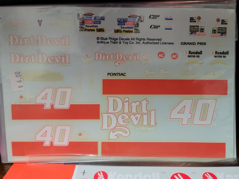 BLUE RIDGE DECALS M-94-30 NASCAR #40 DIRT DEVIL PONTIAC ’93