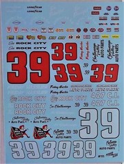 NASCAR DECAL #39 ROCK CITY AUTO 1969-70 CHEVELLE/ MONTE CARLO FRIDAY HASSLER