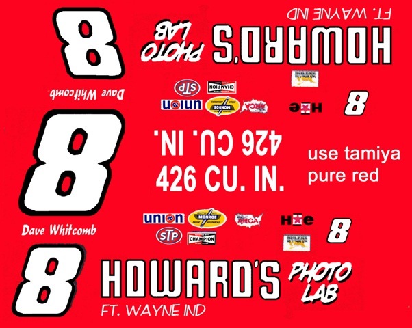 #8 Dave Whitcomb Howards Photo Lab Dodge Charger Daytona 1/24th – 1/25th Decals