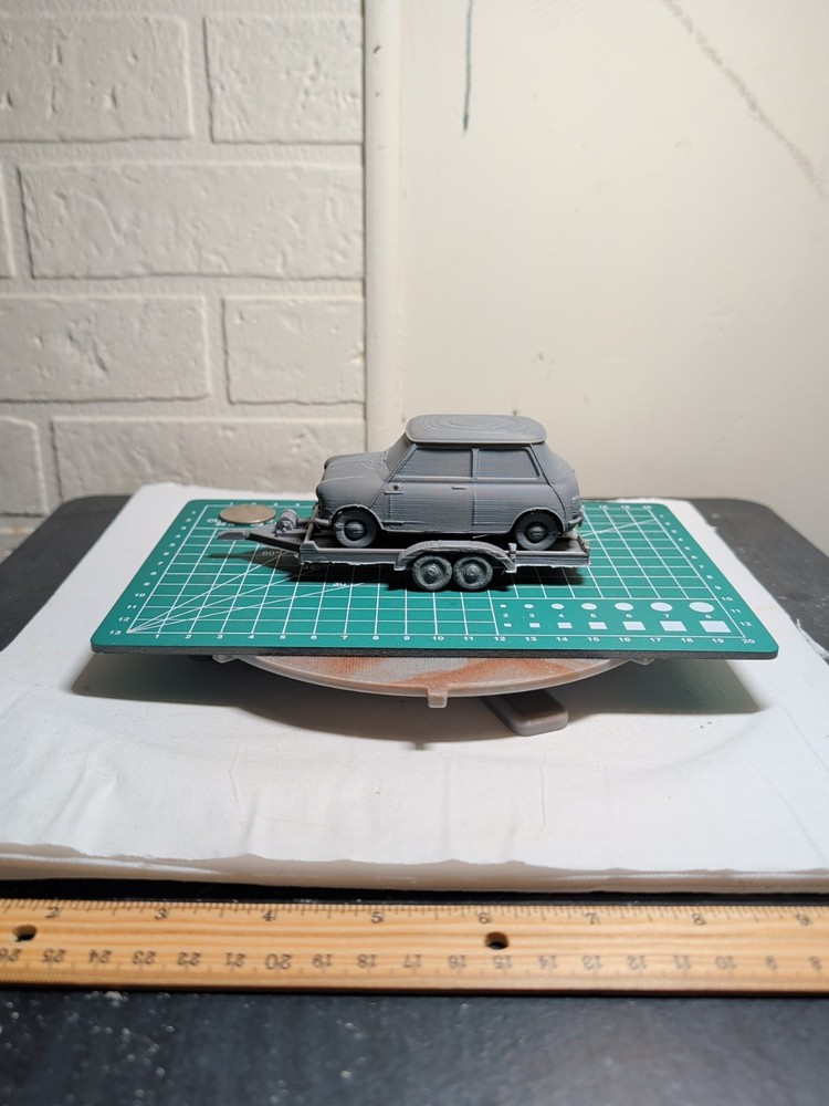 3d Printed 5-in Model 1963 Mini Cooper On Trailer Unpainted