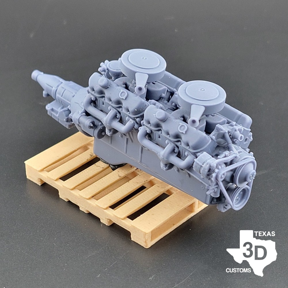 GMC V12 702 with stock intakes model engine resin 3D printed 1:24-1:8 scale