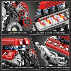 Realistic V8 Engine Model Kit – 1101 PCS Motorized Set with Visible Mechanics