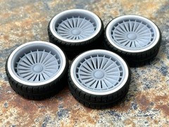 Resin 22 In. “Drift” Restomod Wheels, W/ One Inch Whitewalls,1/24 1/25 Scale