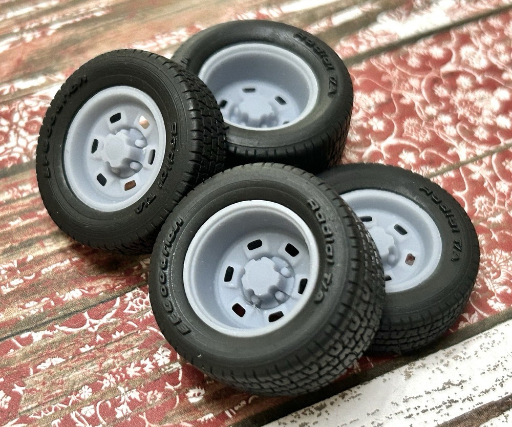 1/24 Scale: 15-inch “70’s Chevy Rally Six Slot” Resin Wheels W/ Wide Rear Tires