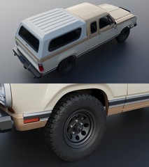 1/25 1979 Dodge D150 Club Cab Camper Truck Model Kit w/ Engine, Clears & Canoe