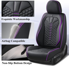 Car Seat Covers Front Seats, Nappa Leather Black&Purple Car Seat Cover, Automoti