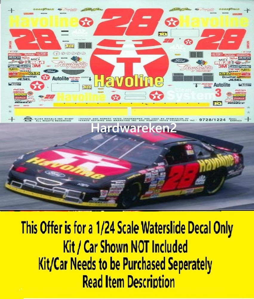 NASCAR DECAL #28 HAVOLINE 1997 FORD THUNDERBIRD ERNIE IRVAN 1/24 SLIXX