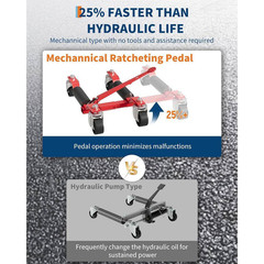 Car Wheel Dolly Jack Set of 2,1500 Lbs. Jack with Ratcheting Foot Pedal, Swivel