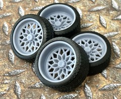 1/24 Scale: 21/20 Inch “Trans Am Snowflake” Wheels W/ Wide Rear Street Tires