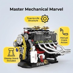 V8 Engine Model Kit Transparent Cylinder Head Engine Building Scale Model Kit