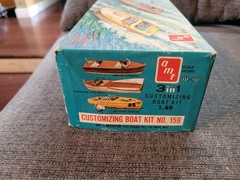 Original ’60’s issue AMT Boat w/Trailer model started in box 1/25 Kit#159 3 in 1