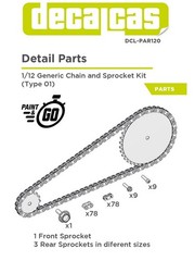 Decalcas 1/12 Scale Detail-Up Generic Motorcycle Chain/Sprocket Set # DCL-PAR120