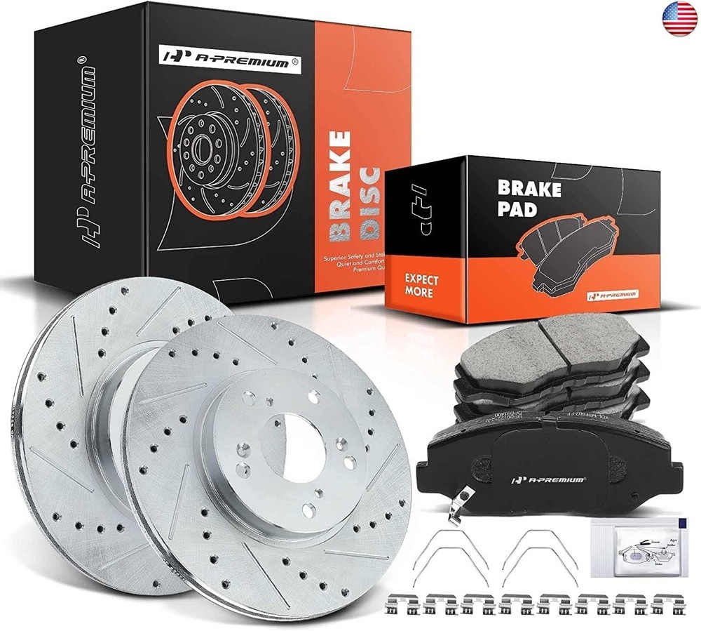 A-Premium 11.10 in (282mm) Front Drilled and Slotted Disc Brake Rotors +