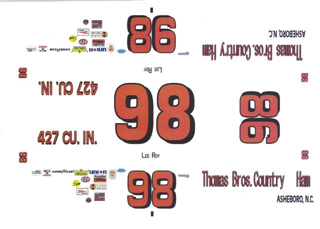 #98 Lee Roy Yarbrough Thomas Bros. Ham 1971 1/24th – 1/25th Scale Decals