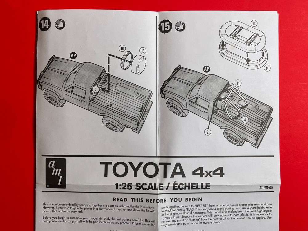 AMT- Toyota 4×4 Truck – Original Model Kit Instruction Sheet – 1/25