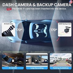 10.26” Portable Apple CarPlay Screen for Car with 4K Dash Cam & 1080P HD